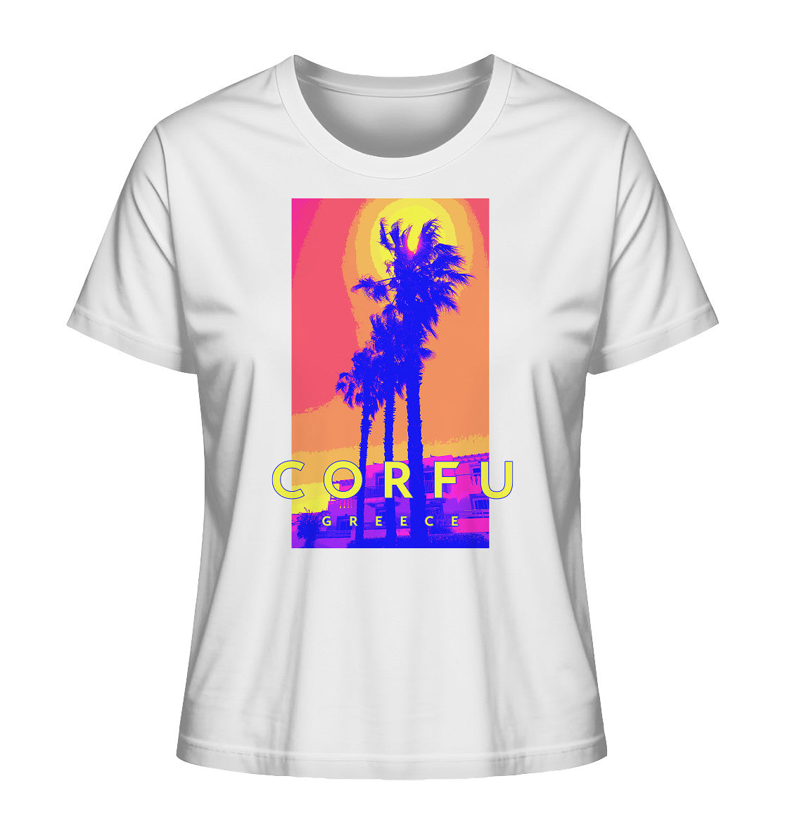 Blue palm trees Corfu Greece - Ladies Organic Shirt