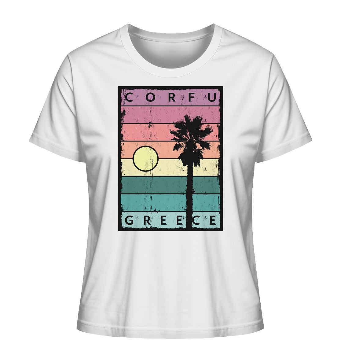Sunset strips & Palm tree Corfu Greece - Ladies Organic Shirt