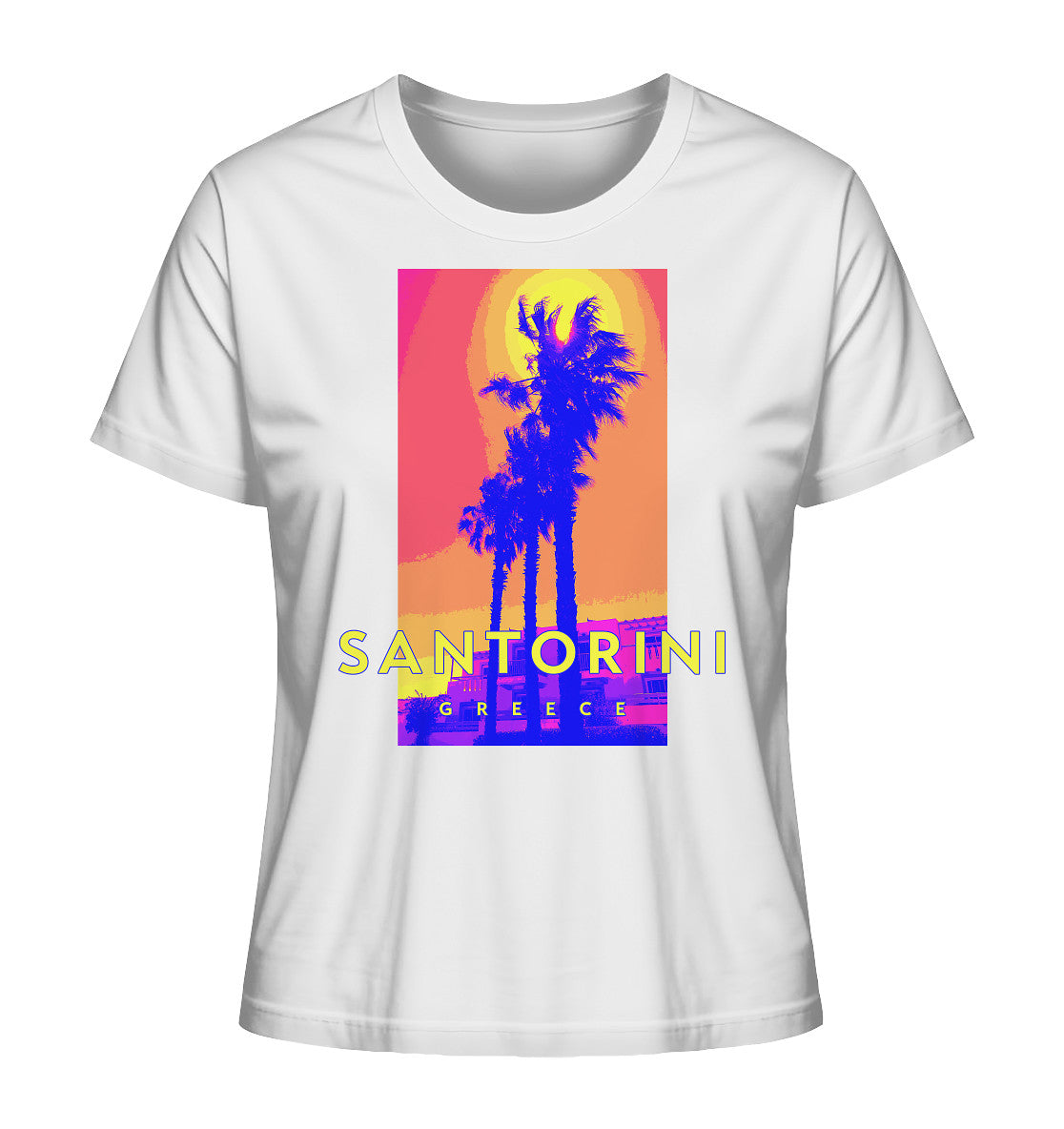 Blue palm trees Santorini Greece - Ladies Organic Shirt