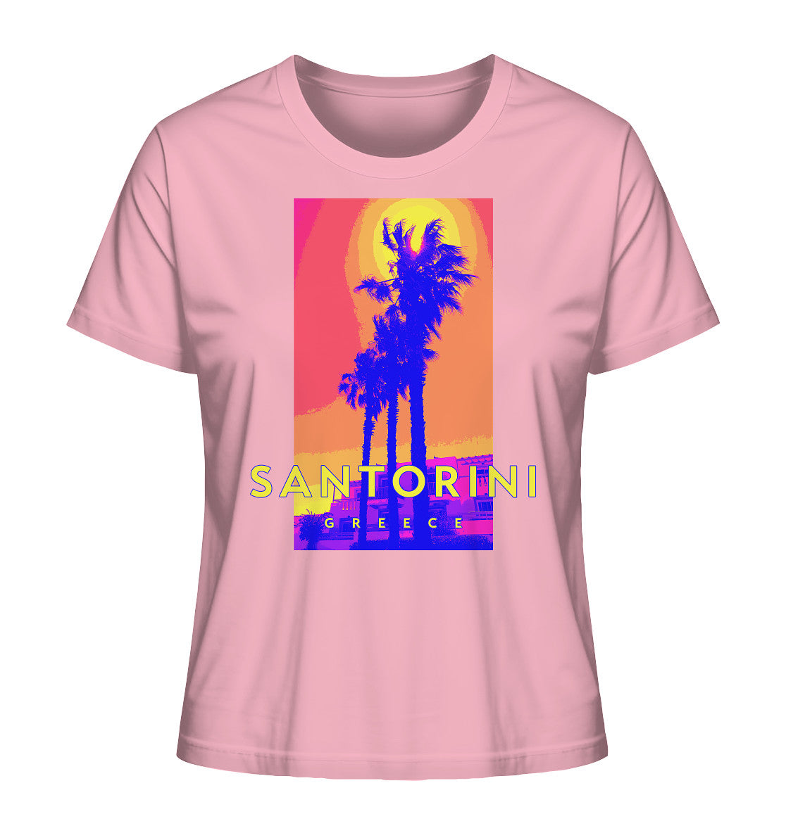 Blue palm trees Santorini Greece - Ladies Organic Shirt