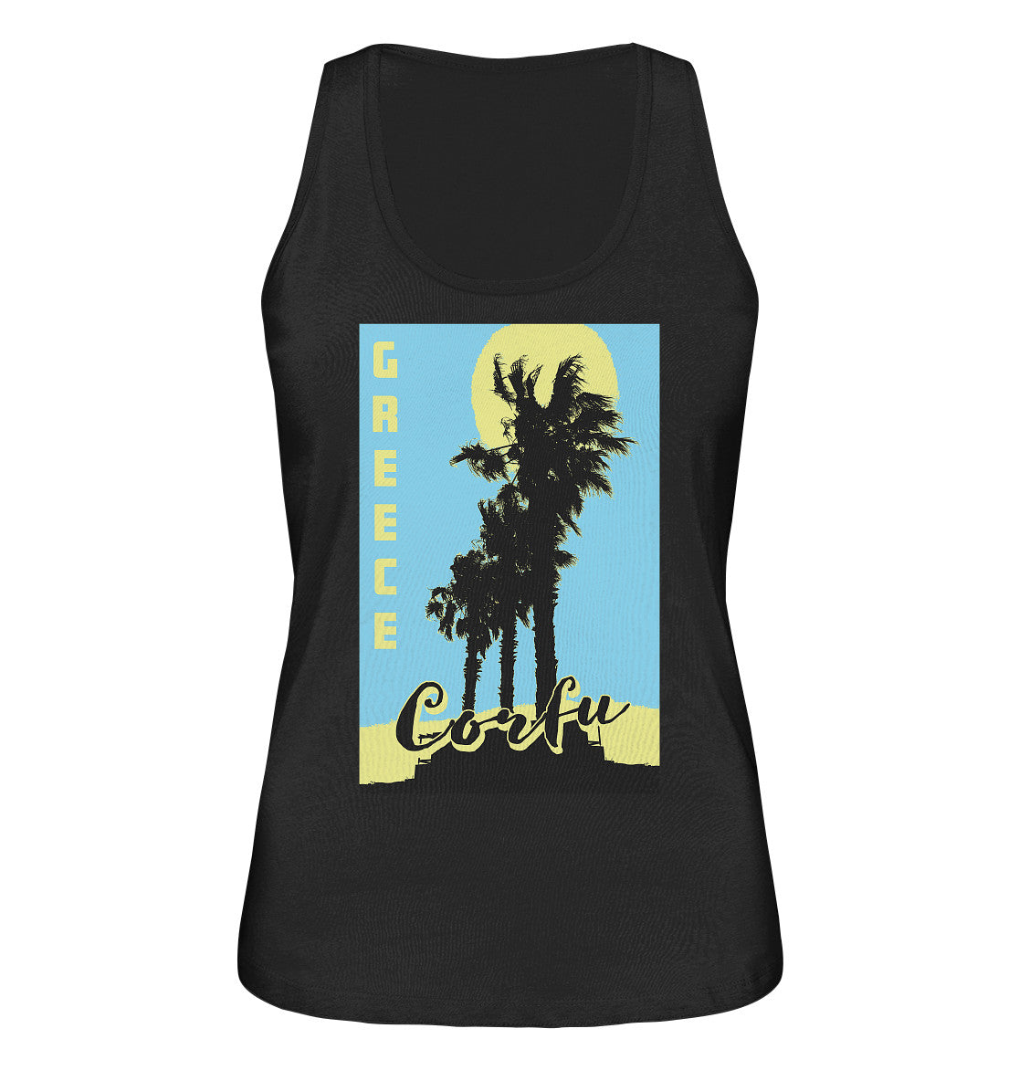 Black palm trees &amp; Yellow sun Corfu Greece - Ladies Organic Tank Top