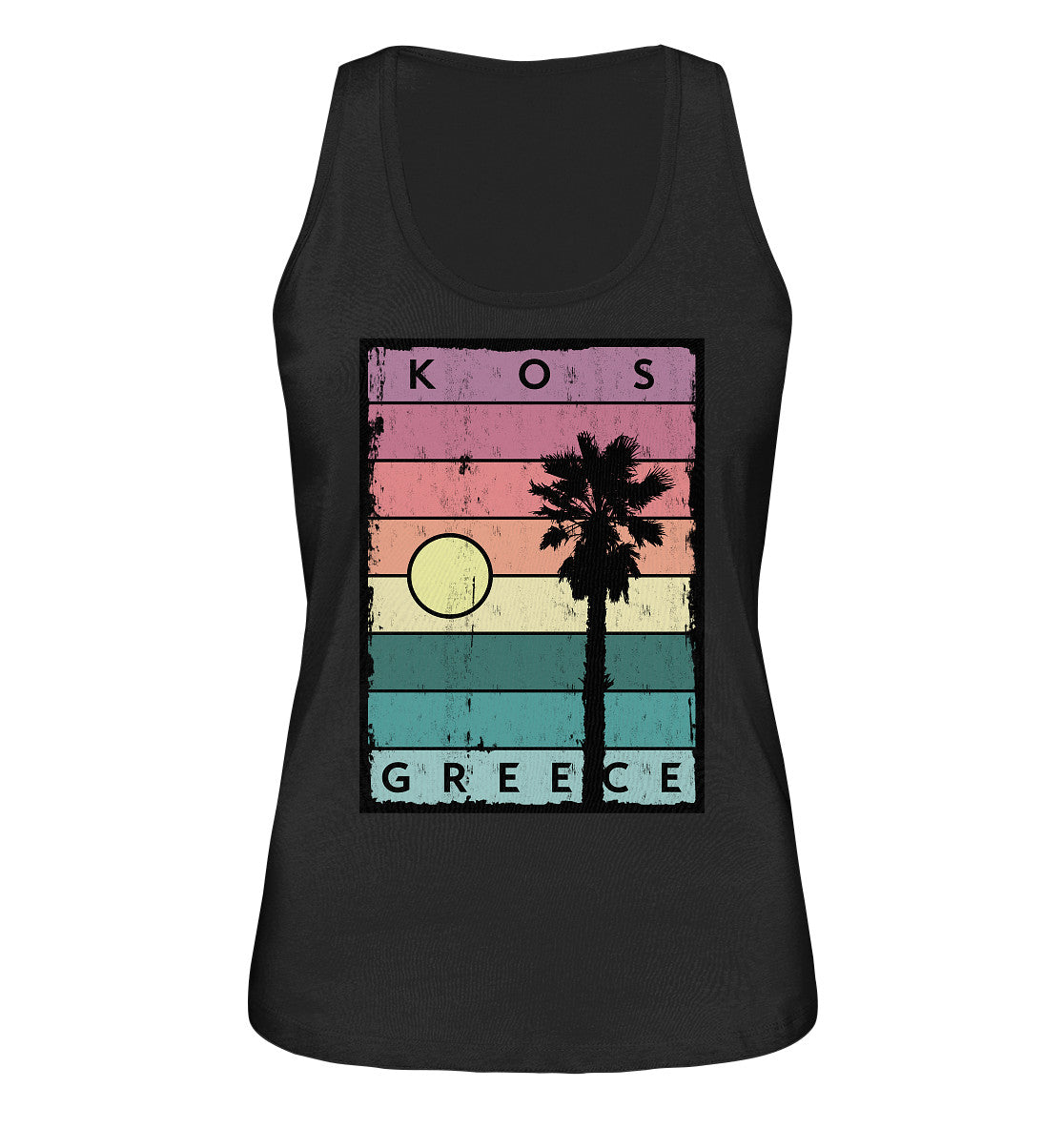 Sunset stripes &amp; Palm tree Kos Greece - Ladies Organic Tank Top