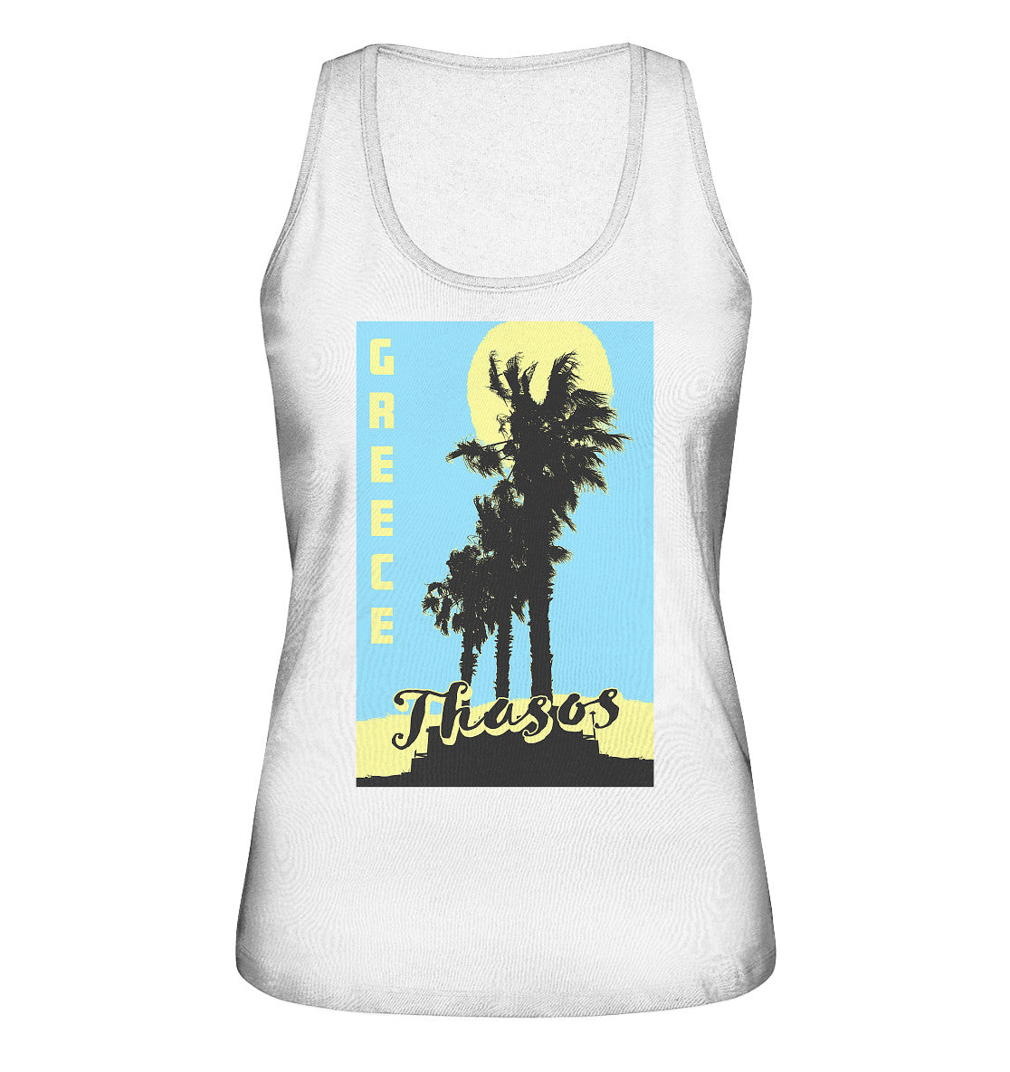 Black palm trees & Yellow sun Thasos Greece - Ladies Organic Tank-Top