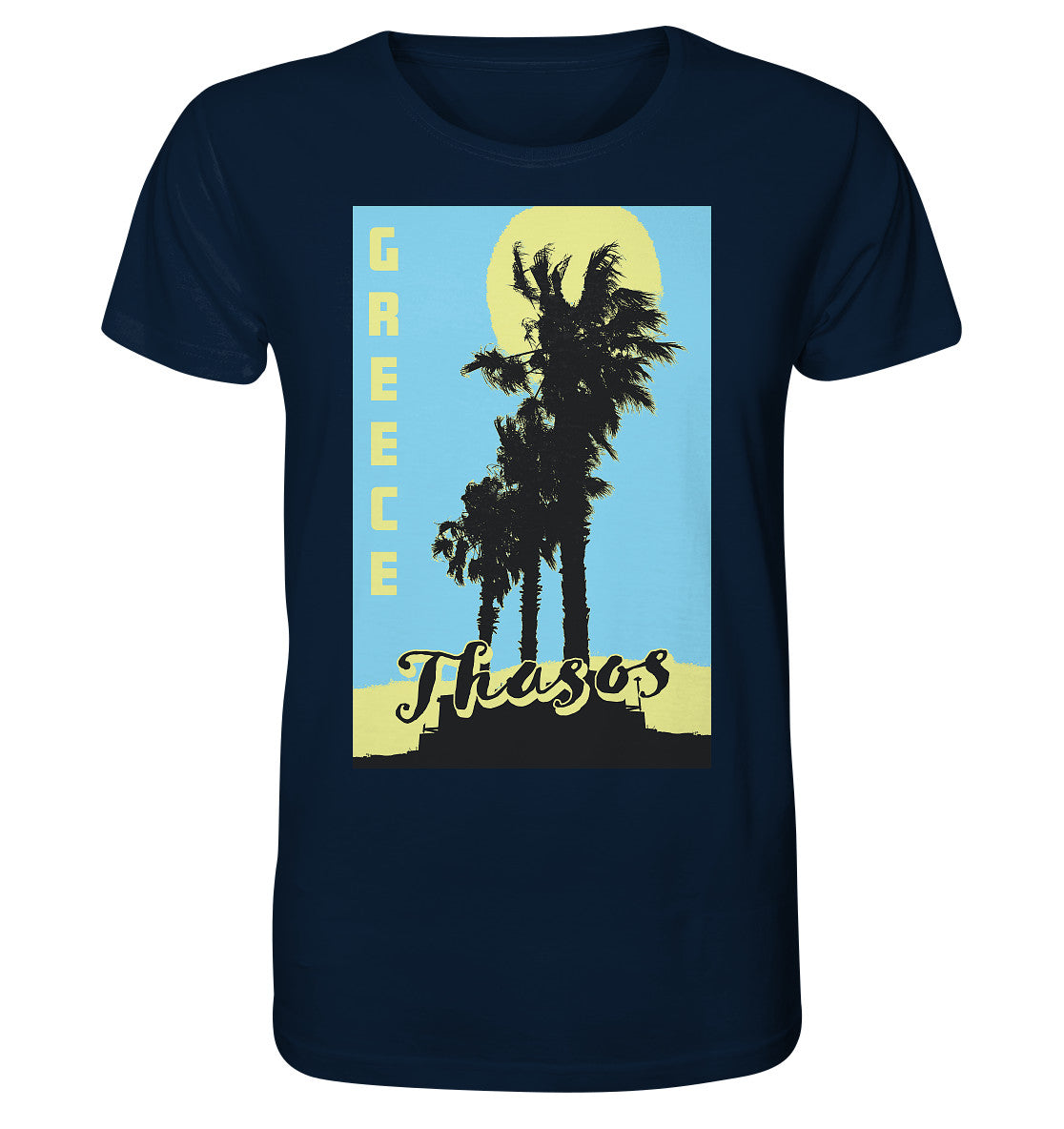 Palmiers noirs et soleil jaune Thasos Grèce - Chemise Bio