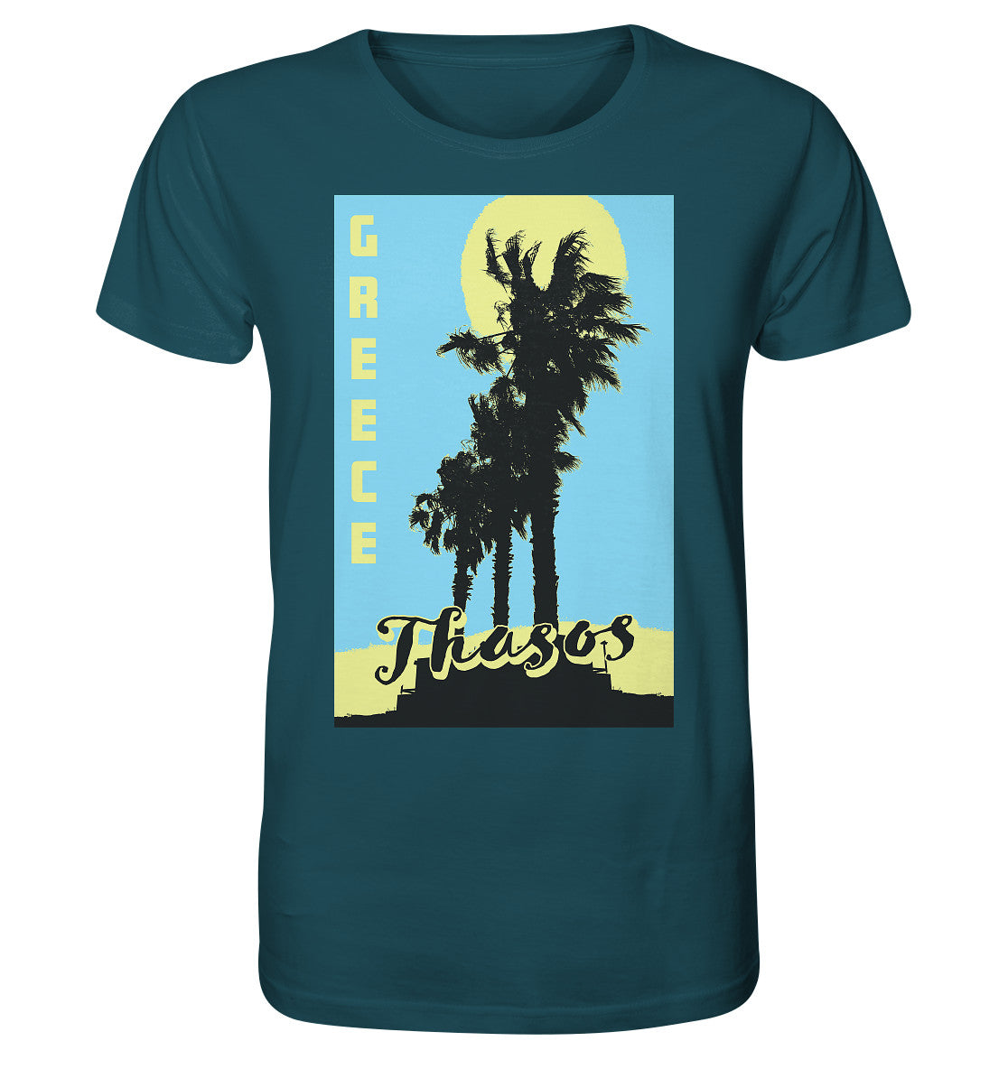 Black palm trees & Yellow sun Thasos Greece - Organic Shirt