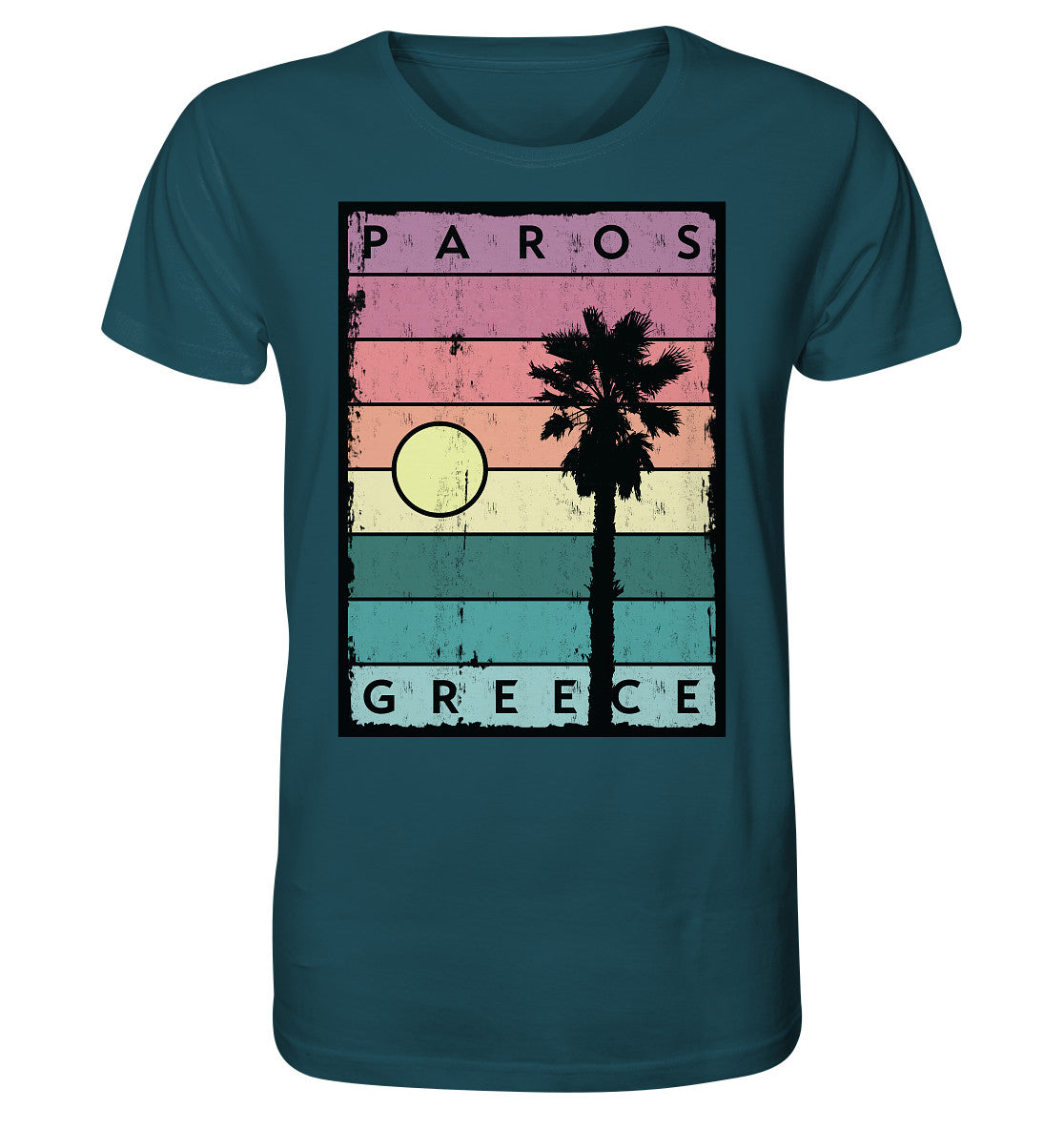 Rayures coucher de soleil et palmier Paros Grèce - Chemise biologique