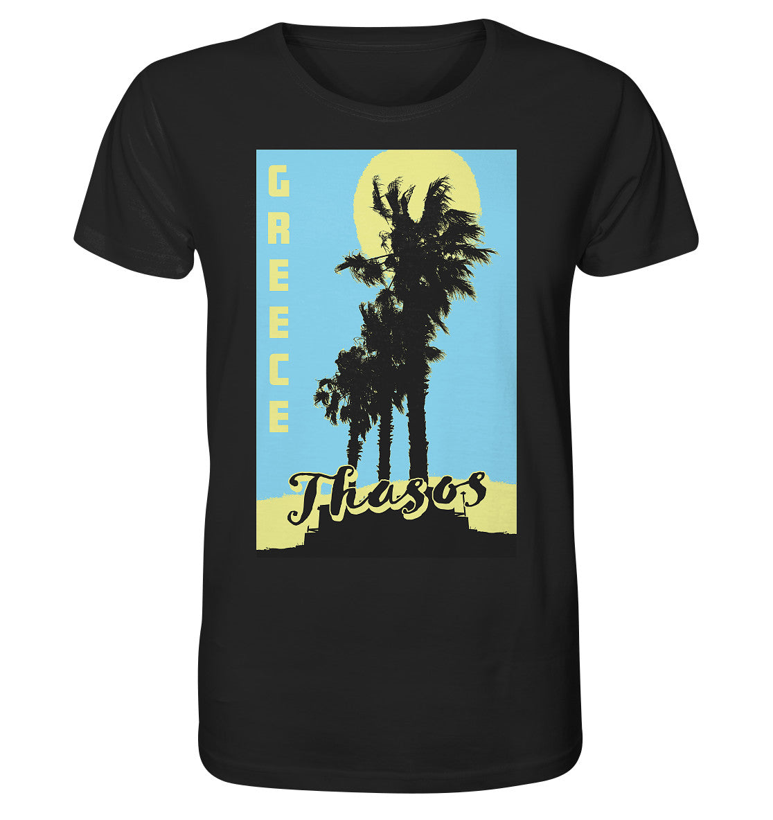 Palmiers noirs et soleil jaune Thasos Grèce - Chemise Bio