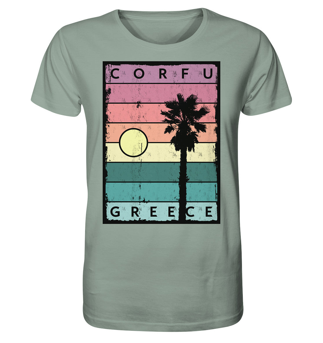 Sunset strips & Palm tree Corfu Greece - Organic Shirt