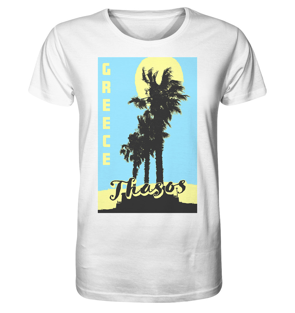 Palmiers noirs et soleil jaune Thasos Grèce - Chemise Bio