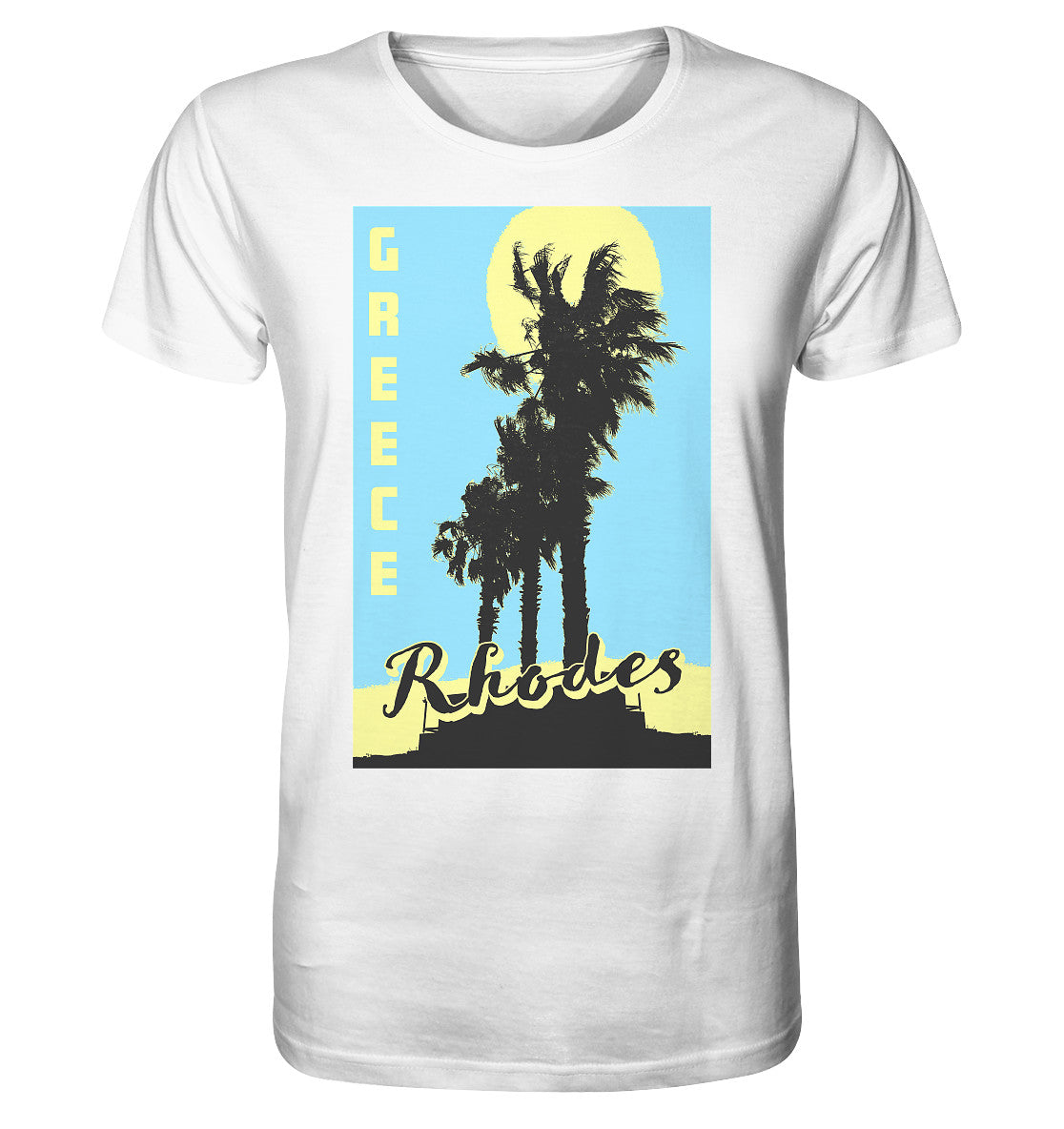 Palmiers noirs et soleil jaune Rhodes Grèce - Chemise bio