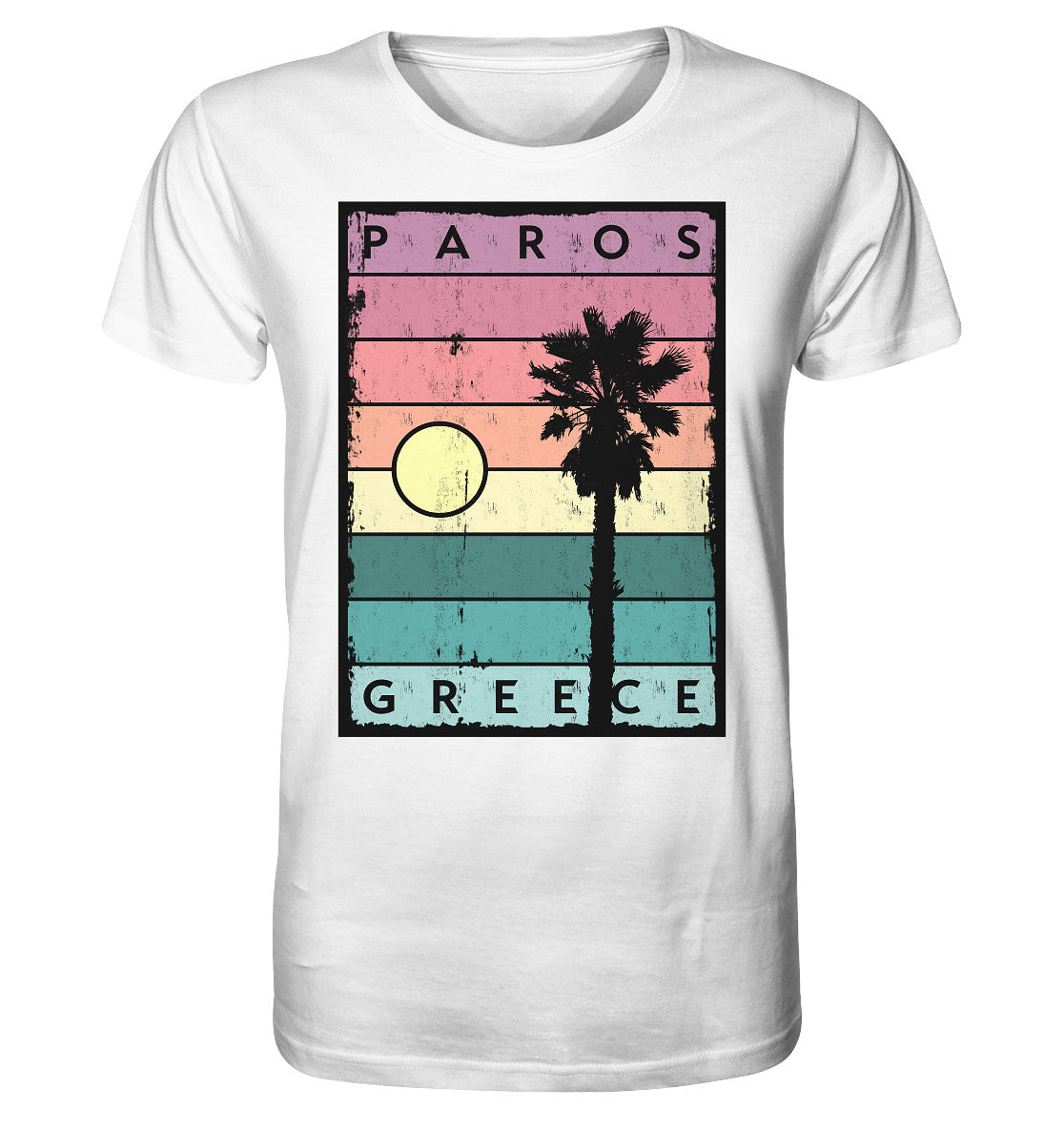 Rayures coucher de soleil et palmier Paros Grèce - Chemise biologique